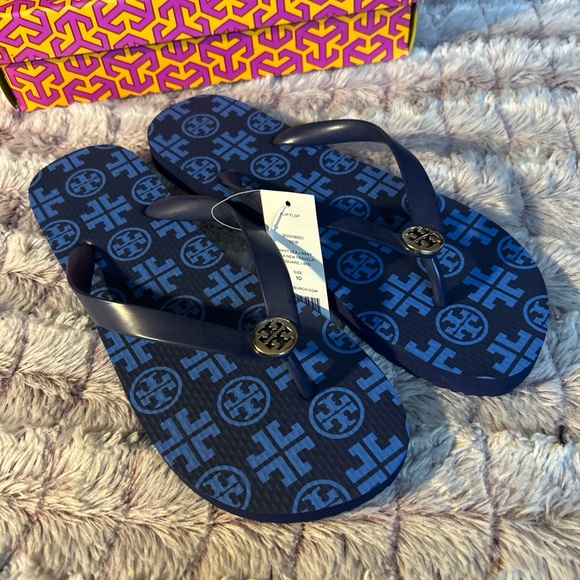 Tory Burch Navy and Black Blue Flip Flops size 10